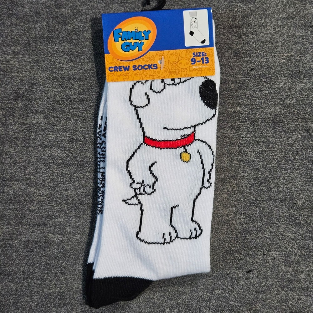 Family Guy Brian Griffin Mens Crew Socks Size 9-13 White Black Novelty New